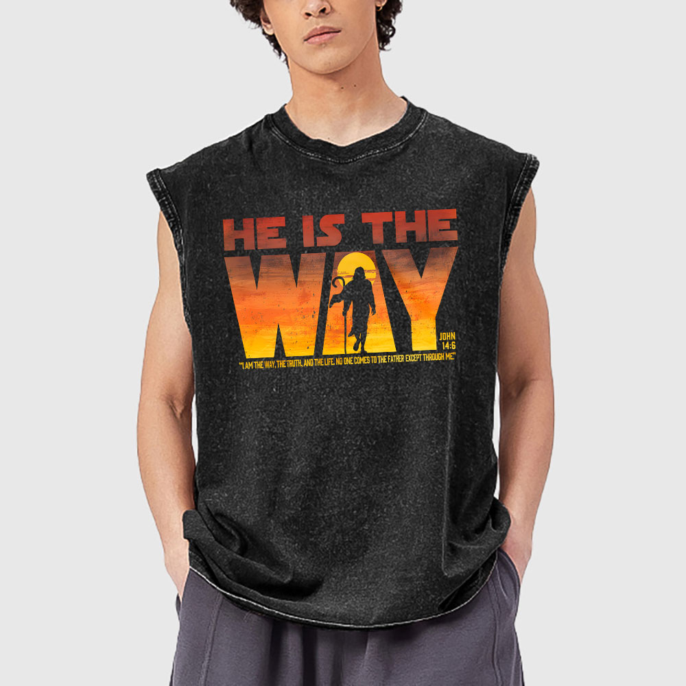 He Is The Way Vintage Washed Christian Sleeveless Tee