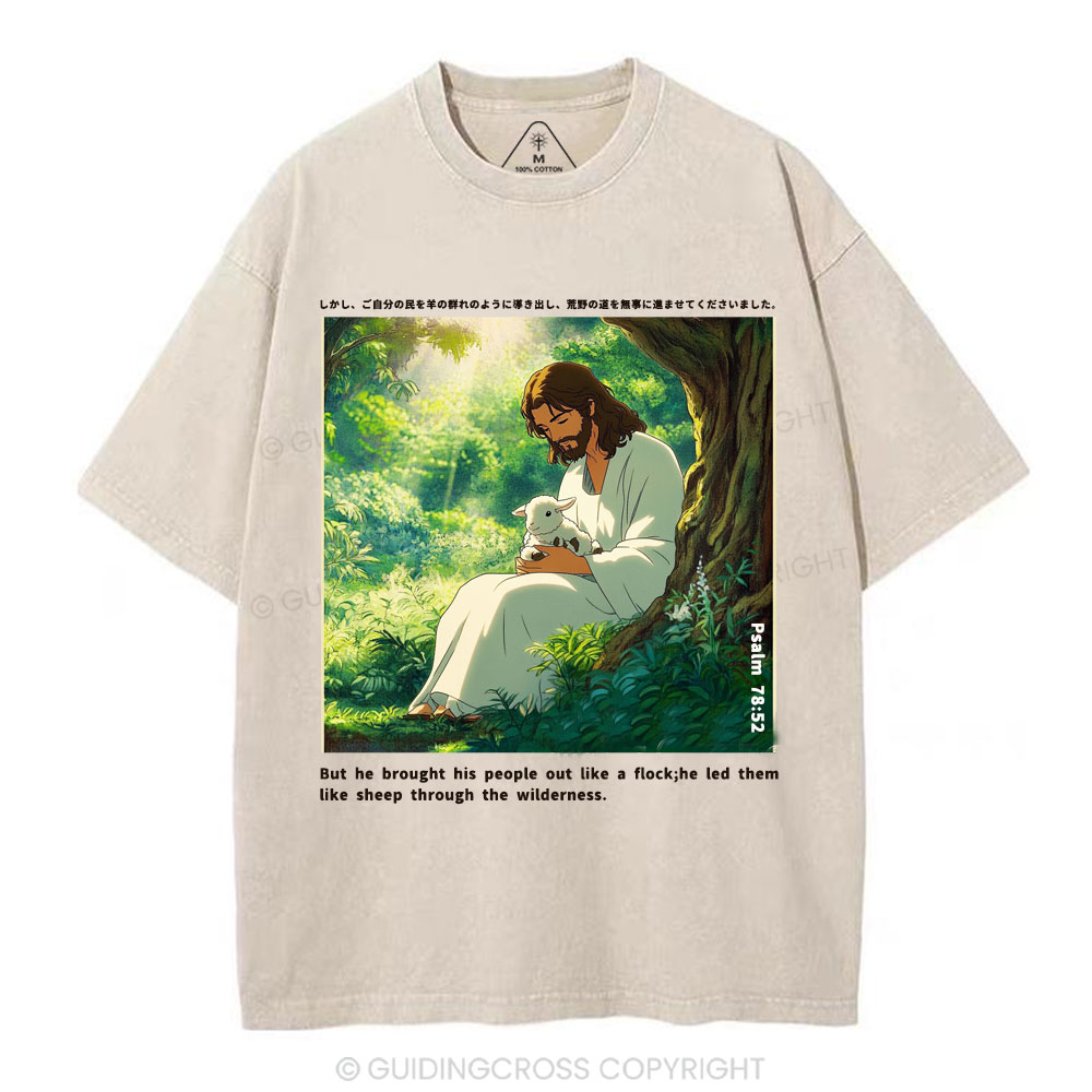 He Led Them Like Sheep Christian Washed T-Shirt