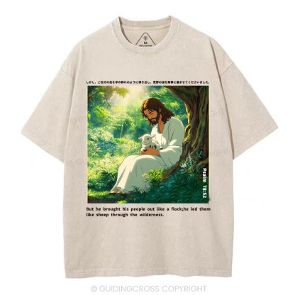He Led Them Like Sheep Christian Washed T-Shirt