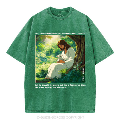 He Led Them Like Sheep Christian Washed T-Shirt