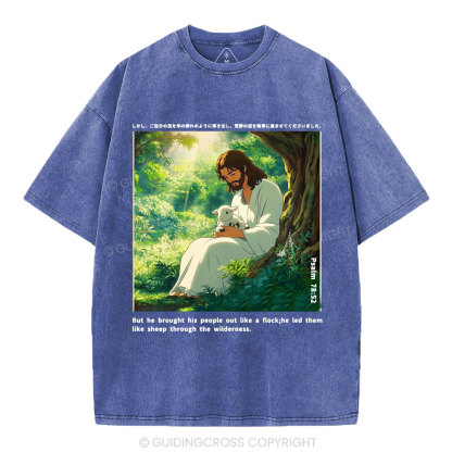 He Led Them Like Sheep Christian Washed T-Shirt