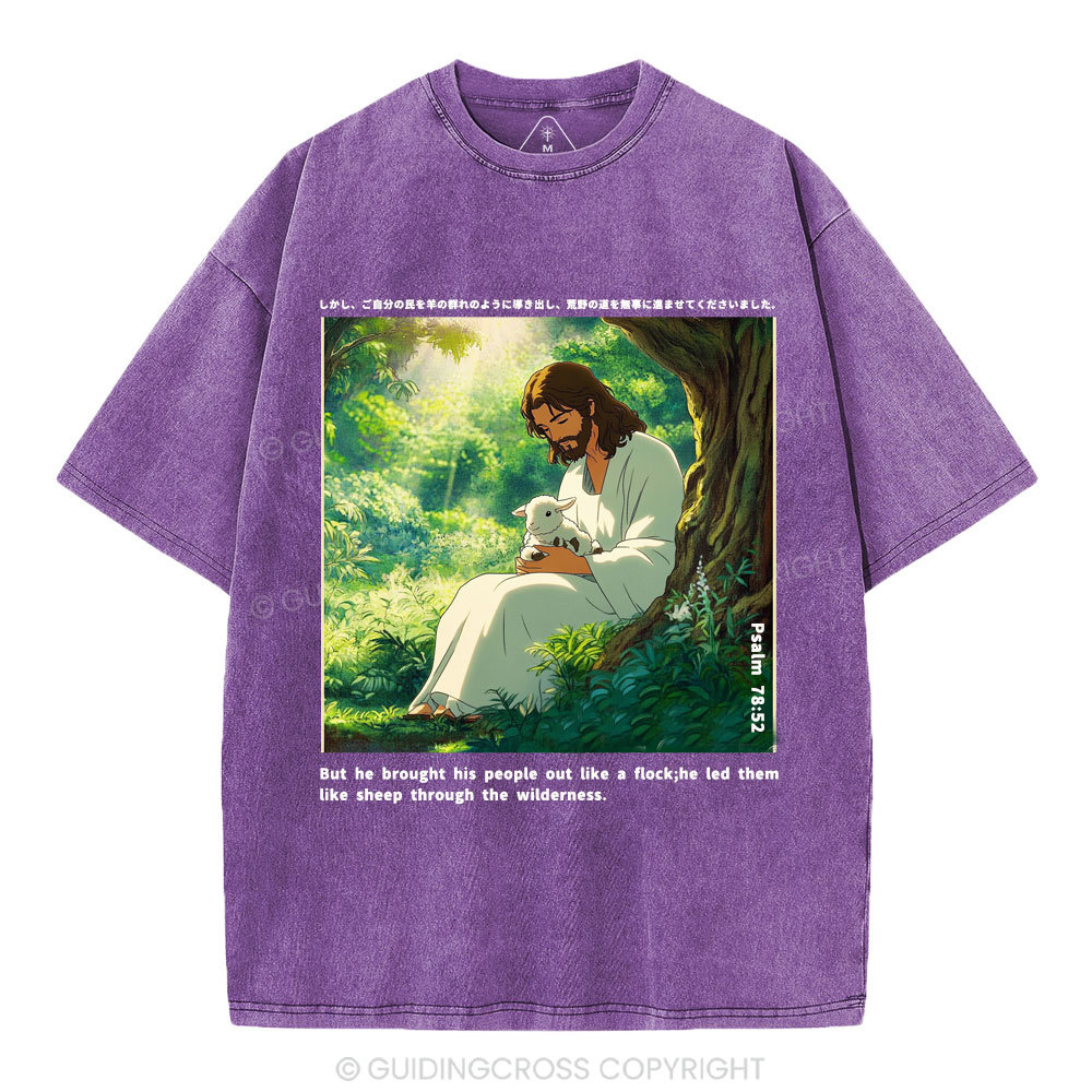 He Led Them Like Sheep Christian Washed T-Shirt