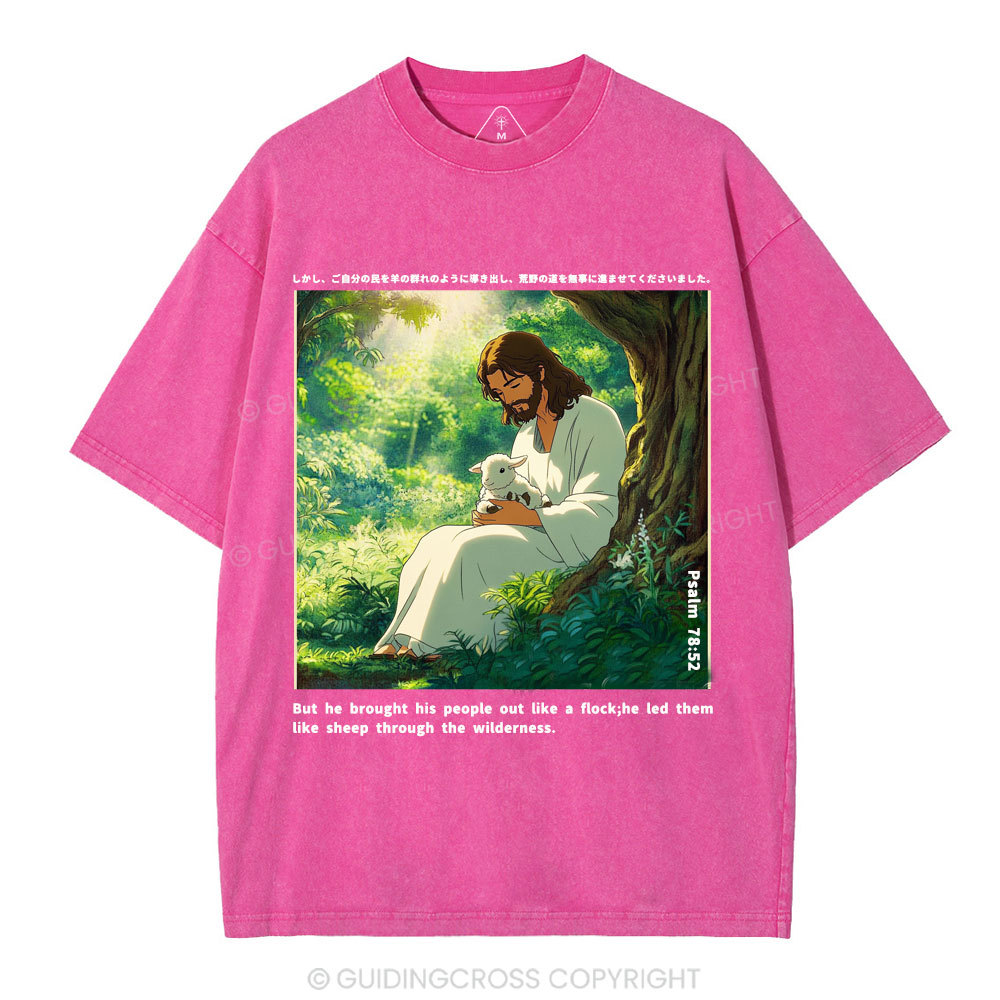 He Led Them Like Sheep Christian Washed T-Shirt