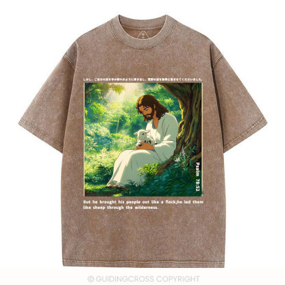 He Led Them Like Sheep Christian Washed T-Shirt