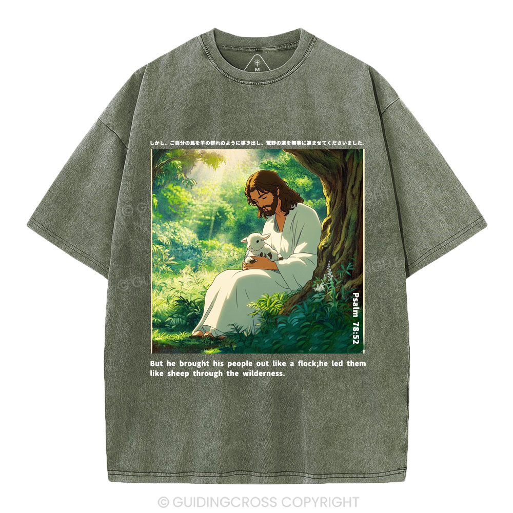 He Led Them Like Sheep Christian Washed T-Shirt