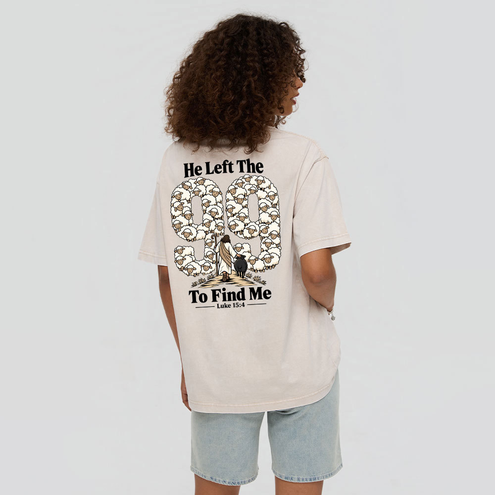 He Left The 99 To Find Me Cartoon Christian Washed T-Shirt