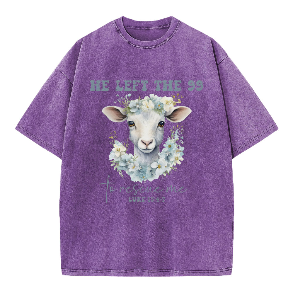 He Left The 99 To Rescue Me Boho Christian Washed T-Shirt