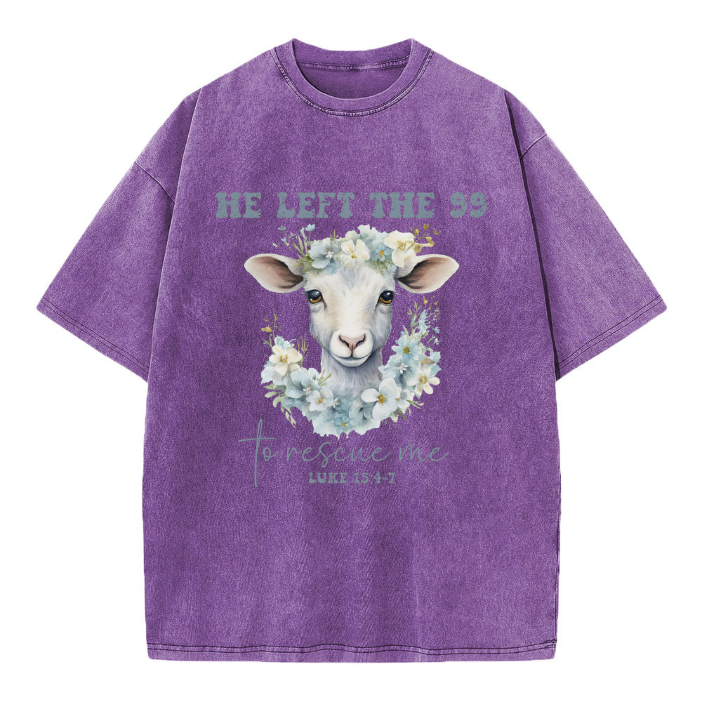 He Left The 99 To Rescue Me Boho Christian Washed T-Shirt