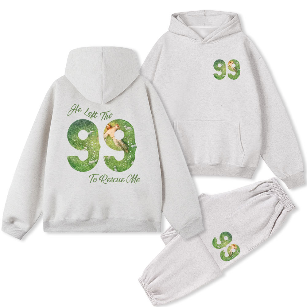 He Left The 99 To Rescue Me Christian Fleece Hoodie Set