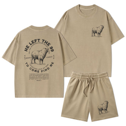 He Left The 99 To Rescue Me Christian Washed T-Shirt & Shorts