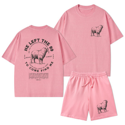 He Left The 99 To Rescue Me Christian Washed T-Shirt & Shorts