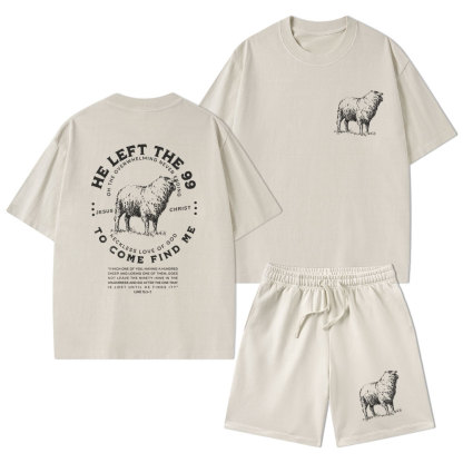 He Left The 99 To Rescue Me Christian Washed T-Shirt & Shorts