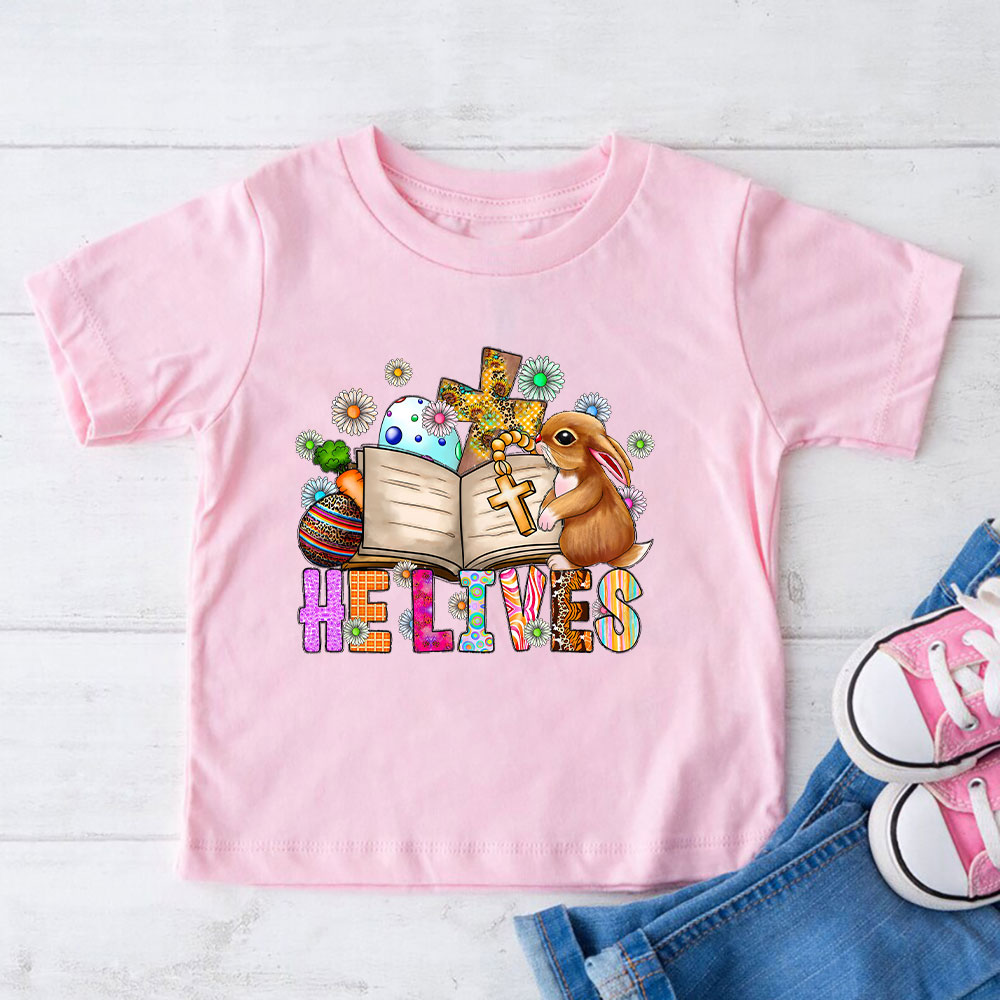 He Lives Bunny Cross Easter Kids T-Shirt