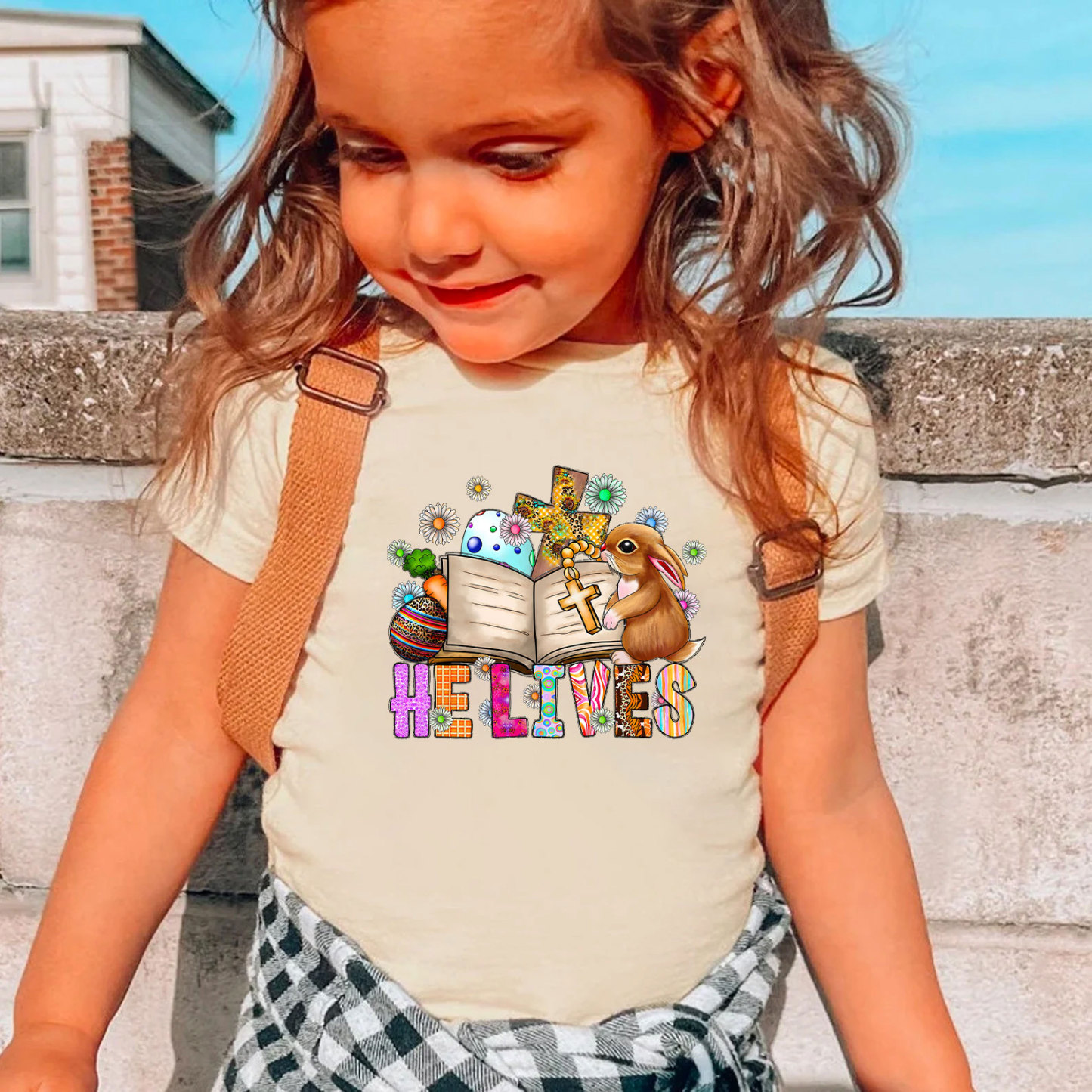 He Lives Bunny Cross Easter Kids T-Shirt