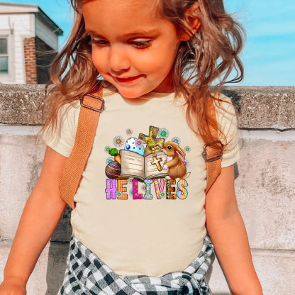 He Lives Bunny Cross Easter Kids T-Shirt