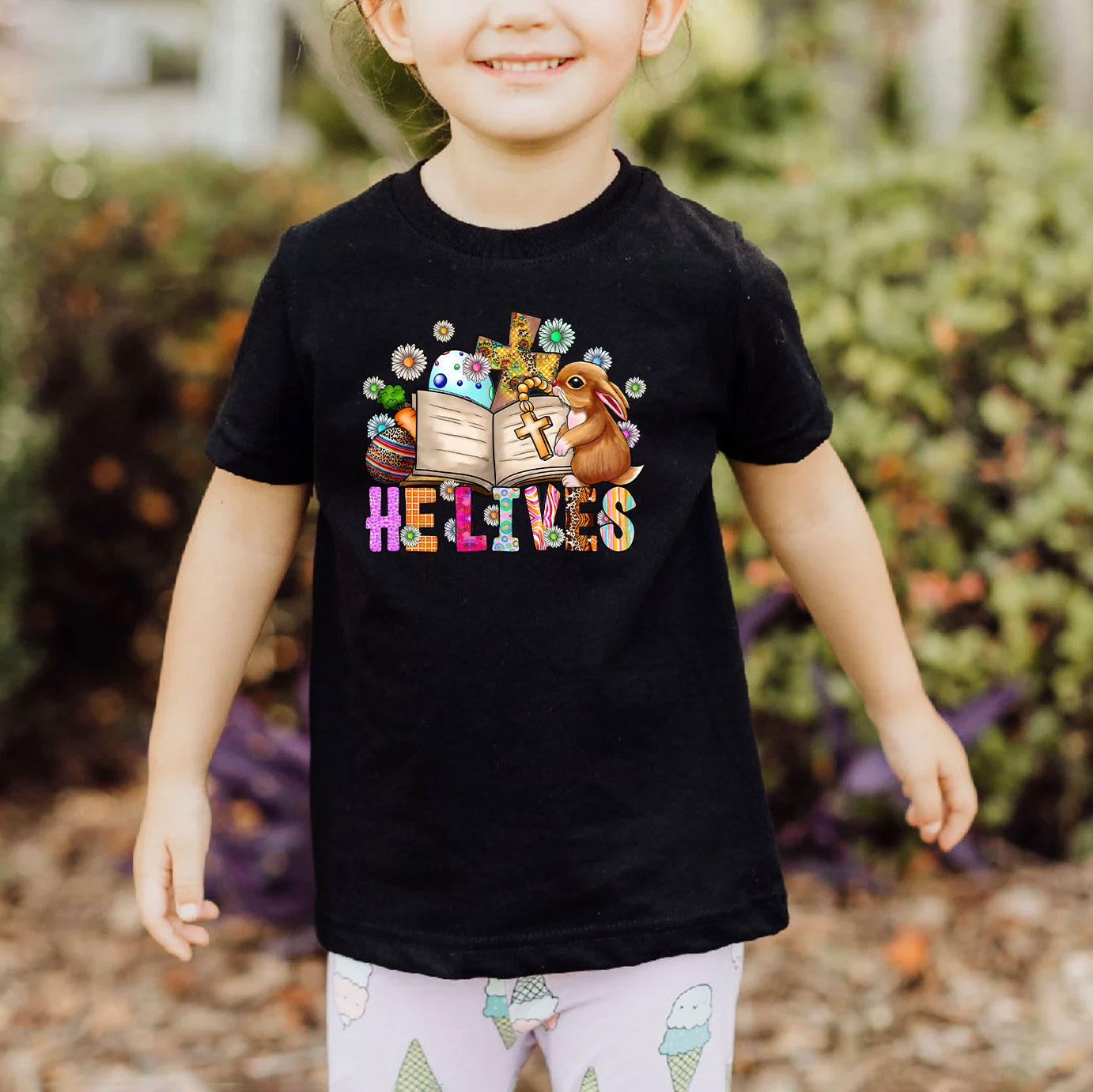 He Lives Bunny Cross Easter Kids T-Shirt