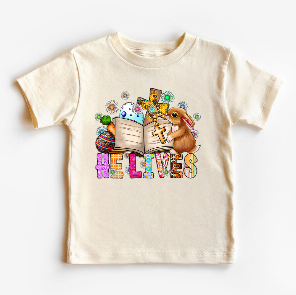 He Lives Bunny Cross Easter Kids T-Shirt