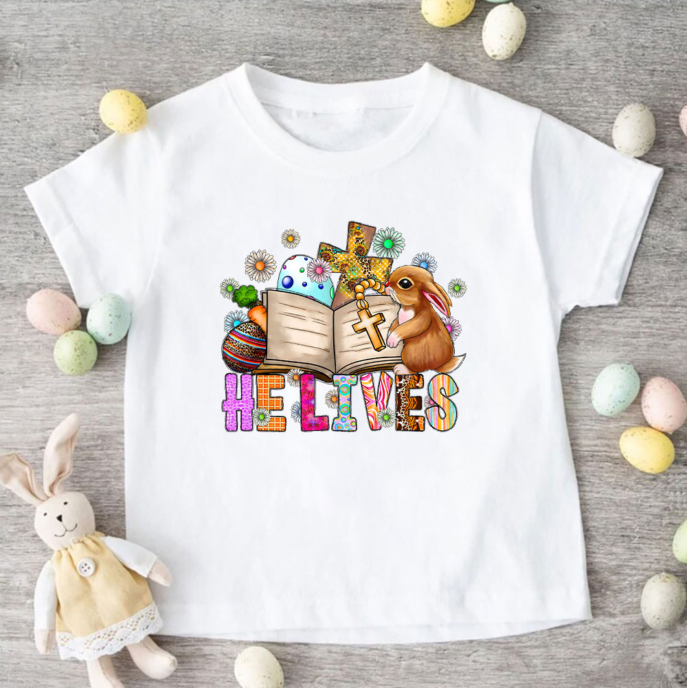 He Lives Bunny Cross Easter Kids T-Shirt