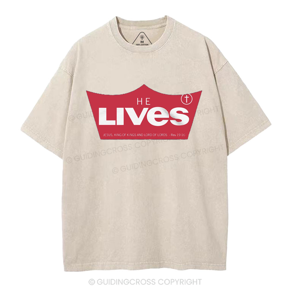 He Lives Christian Washed T-Shirt