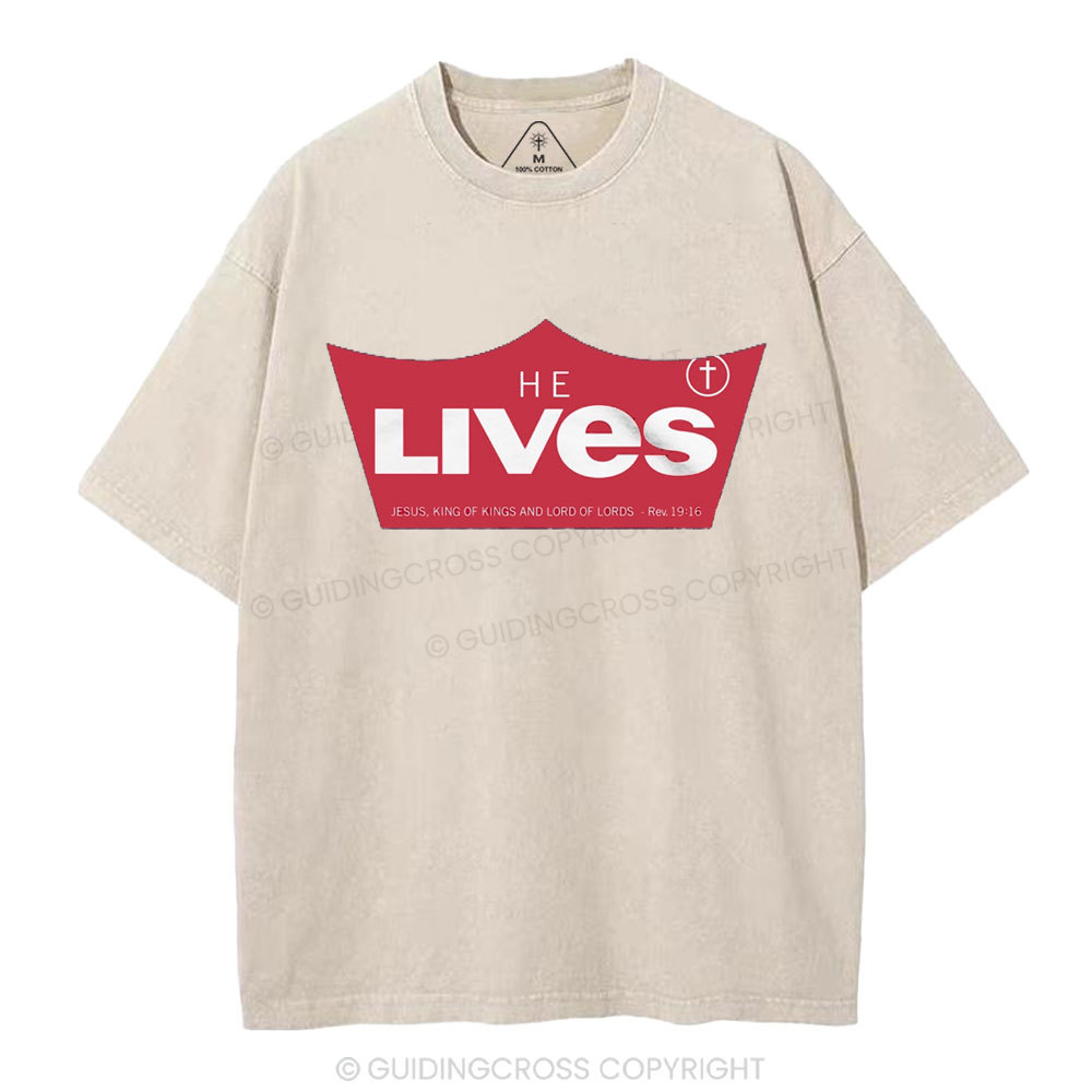 He Lives Christian Washed T-Shirt