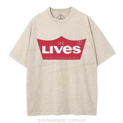 He Lives Christian Washed T-Shirt