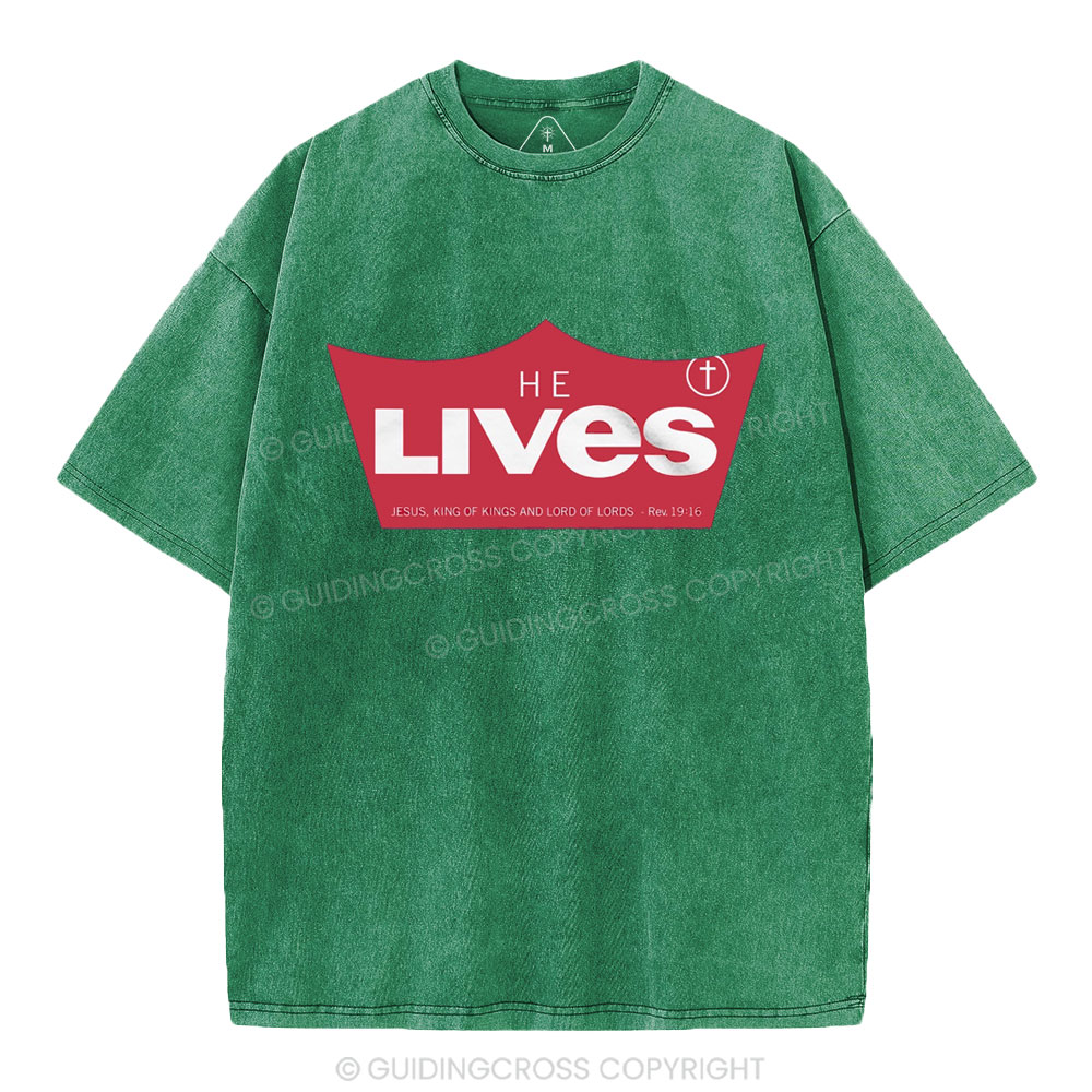 He Lives Christian Washed T-Shirt