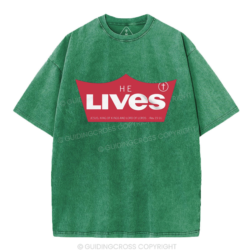 He Lives Christian Washed T-Shirt