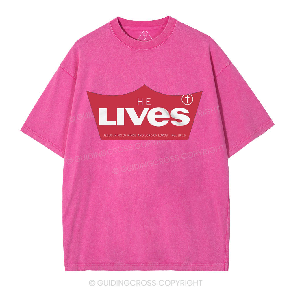 He Lives Christian Washed T-Shirt