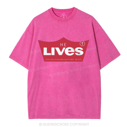 He Lives Christian Washed T-Shirt