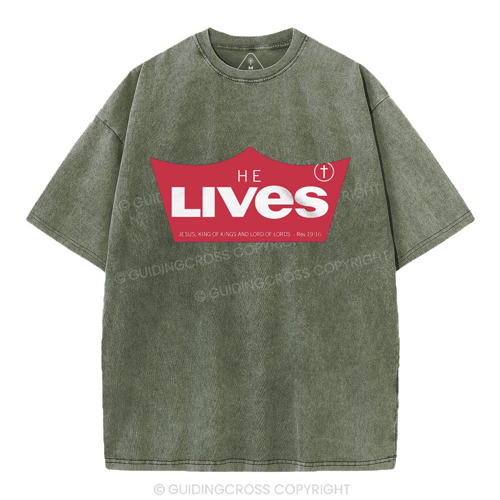 He Lives Christian Washed T-Shirt