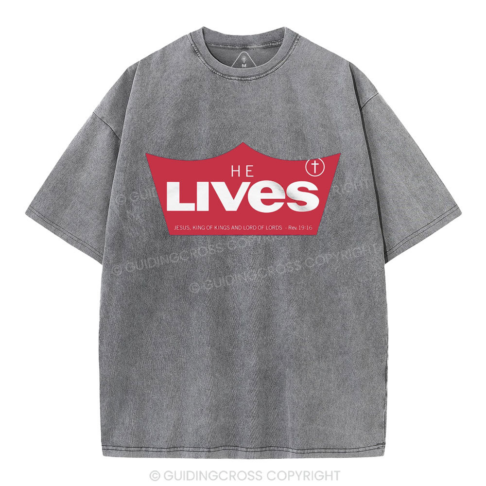 He Lives Christian Washed T-Shirt