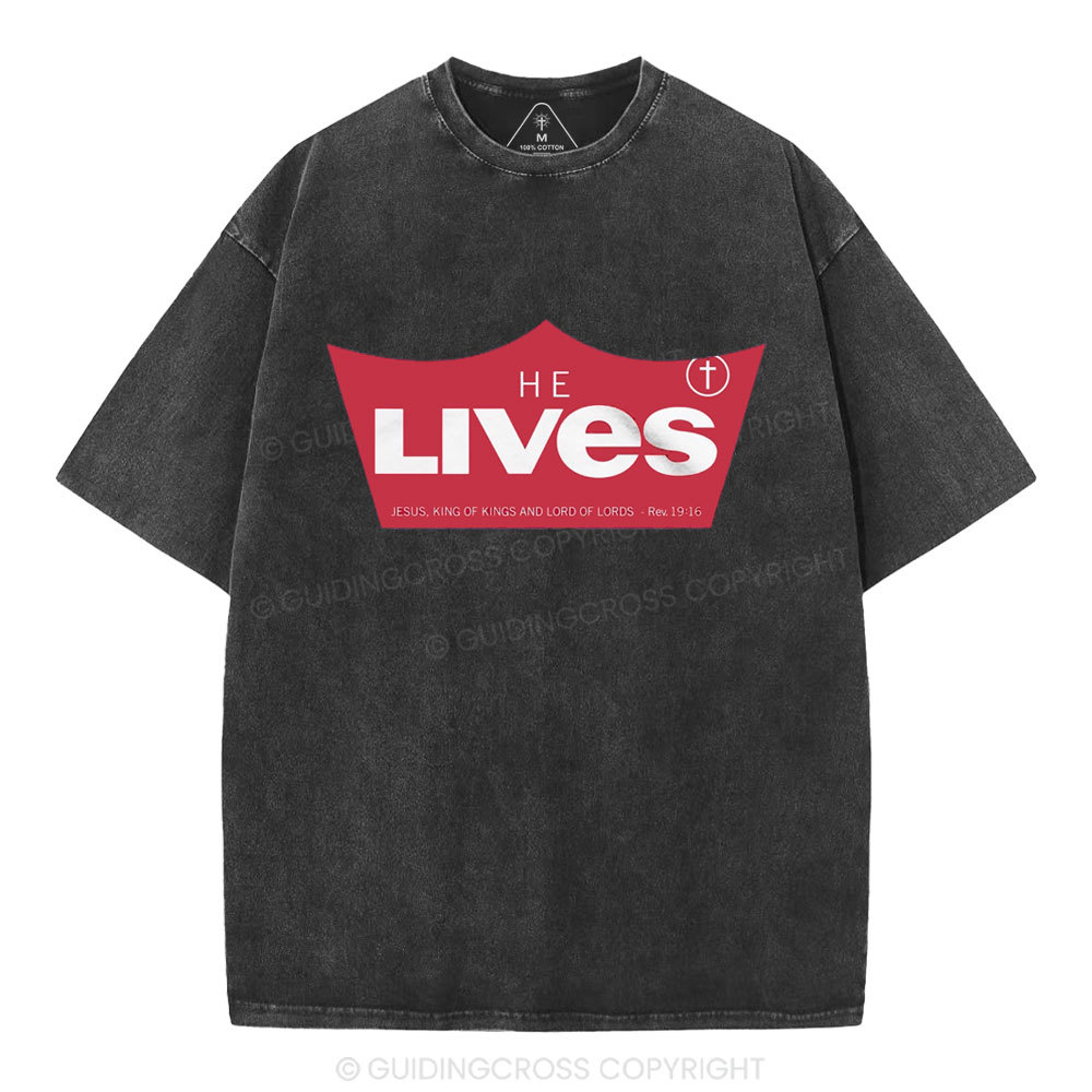 He Lives Christian Washed T-Shirt