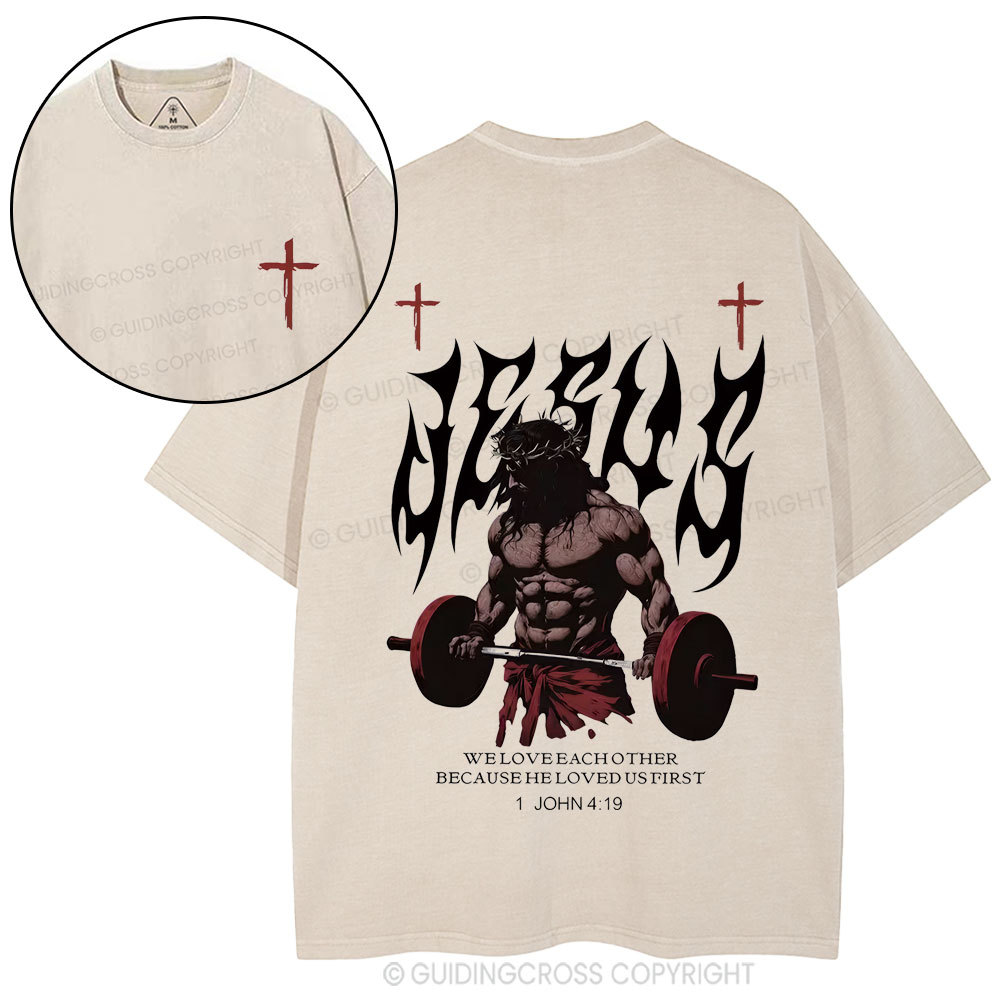 He Loved Us First Christian Washed T-Shirt