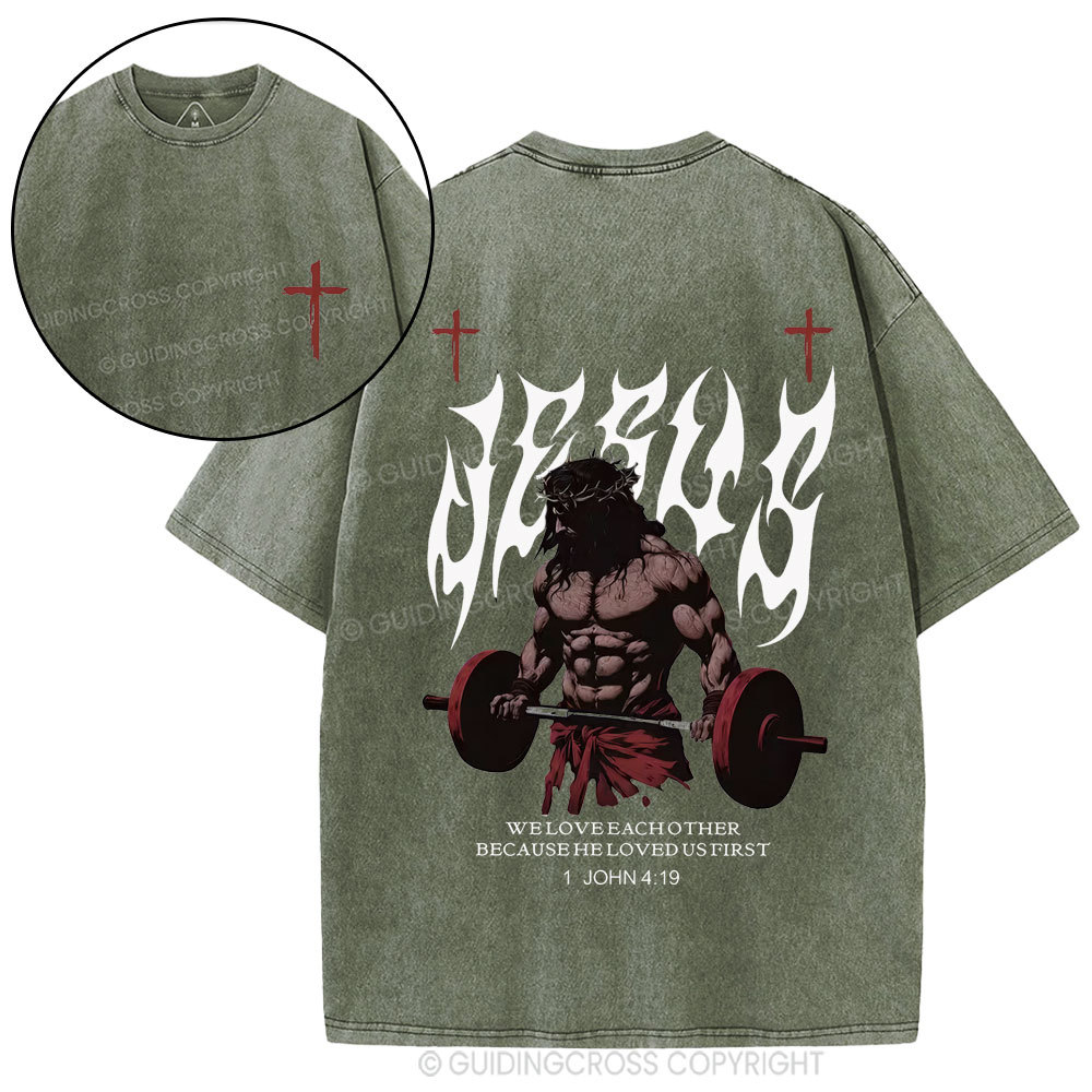 He Loved Us First Christian Washed T-Shirt