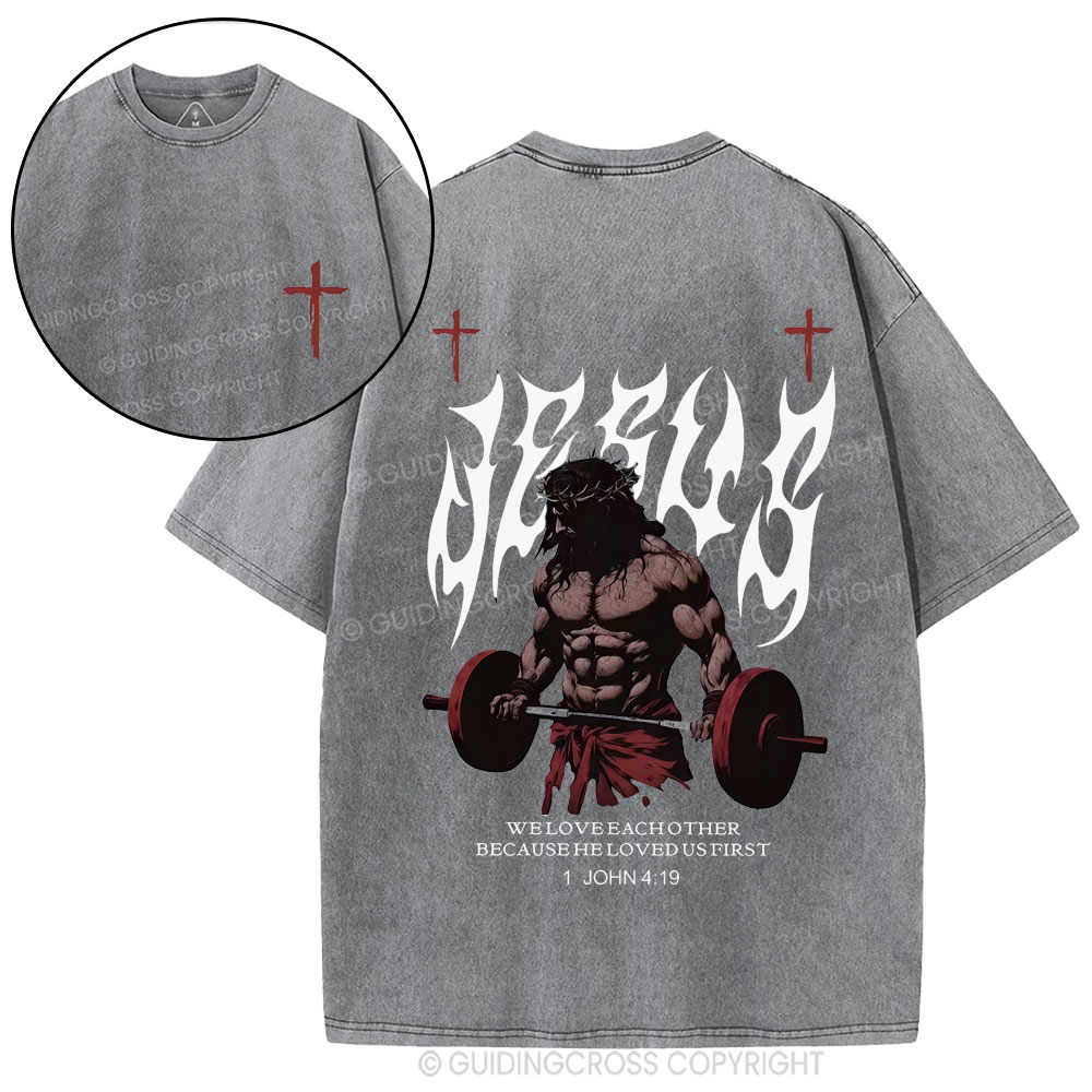 He Loved Us First Christian Washed T-Shirt