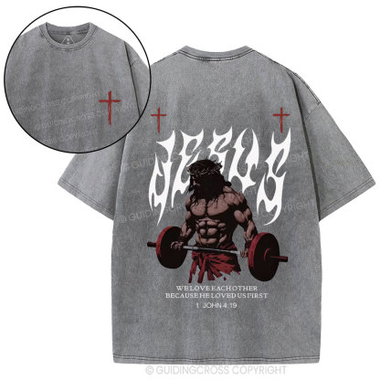 He Loved Us First Christian Washed T-Shirt