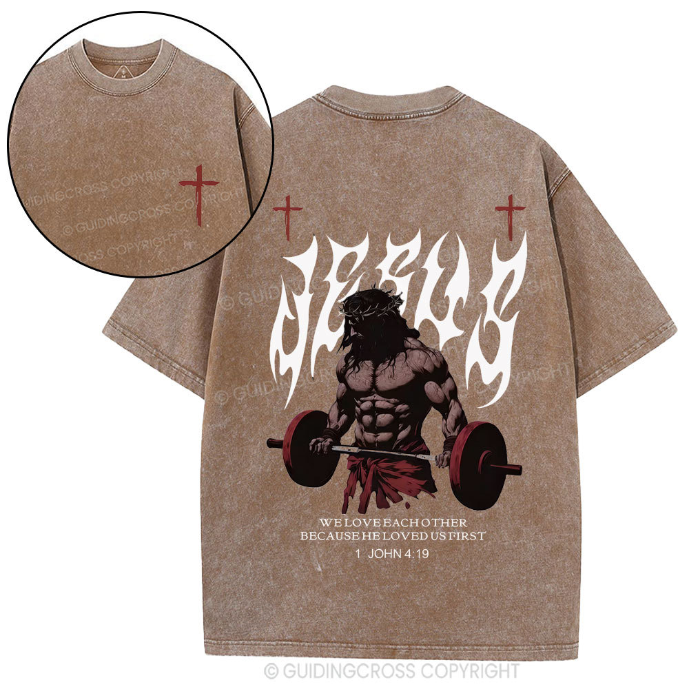 He Loved Us First Christian Washed T-Shirt