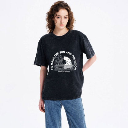 He Made The Sun And The Moon Christian Washed  T-Shirt