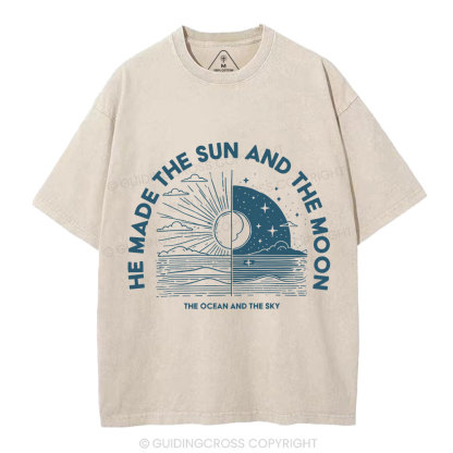 He Made The Sun And The Moon Christian Washed  T-Shirt