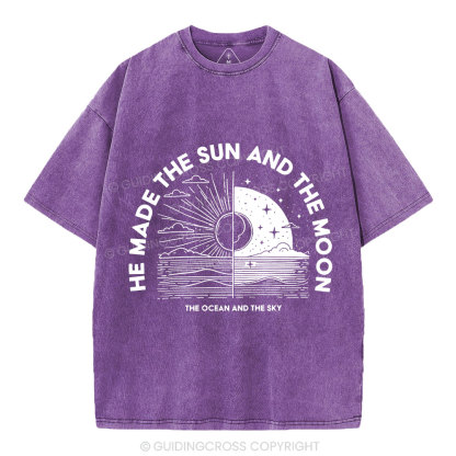 He Made The Sun And The Moon Christian Washed  T-Shirt
