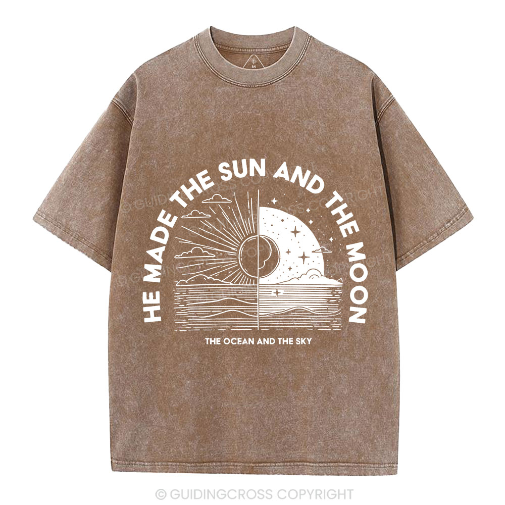 He Made The Sun And The Moon Christian Washed  T-Shirt