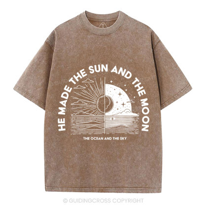 He Made The Sun And The Moon Christian Washed  T-Shirt