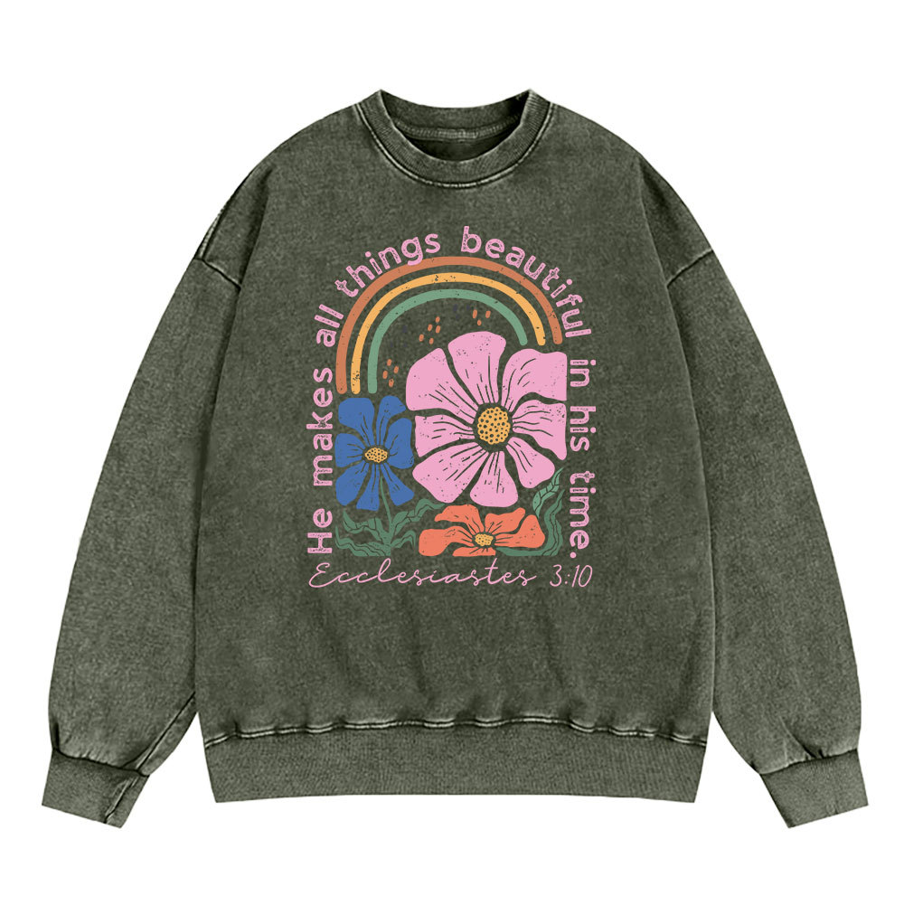 He Makes All Things Beautiful In His Time Christian Washed Sweatshirt