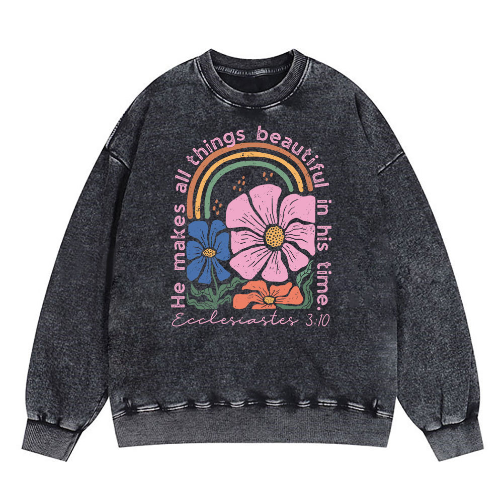 He Makes All Things Beautiful In His Time Christian Washed Sweatshirt