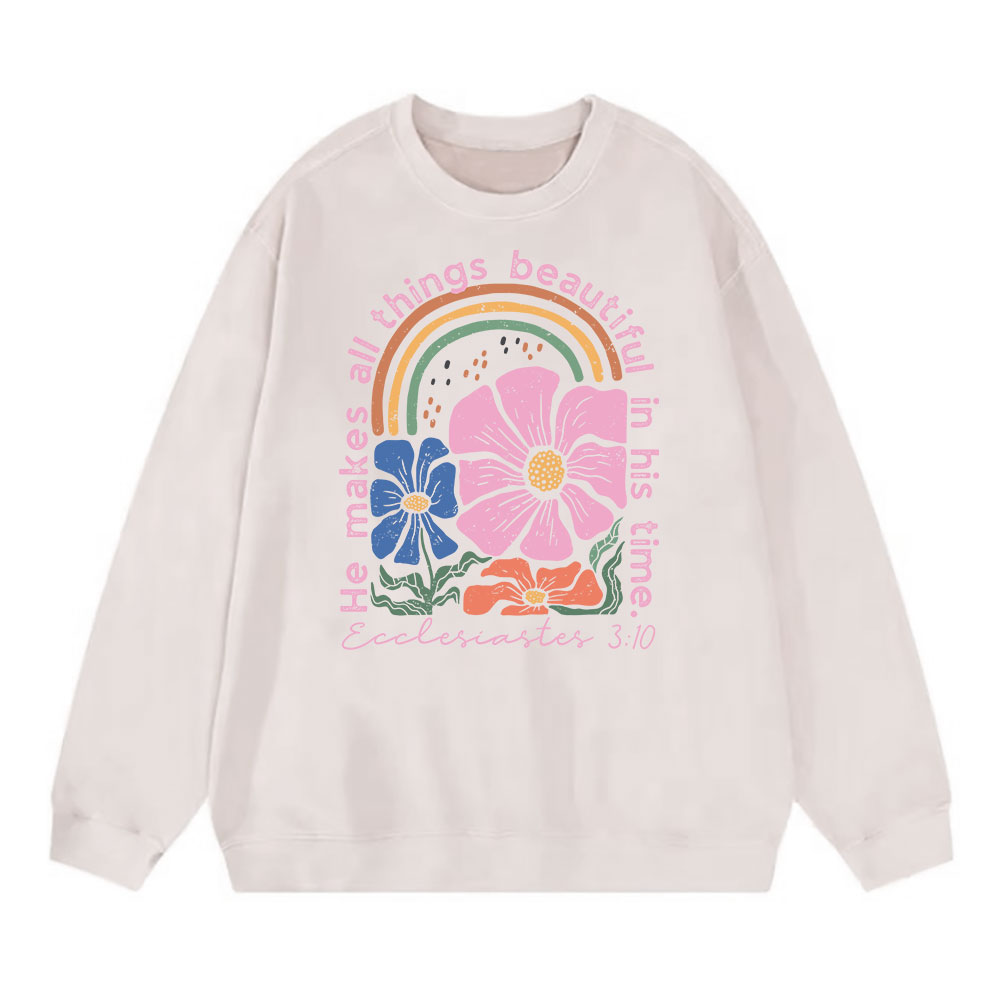 He Makes All Things Beautiful In His Time Christian Washed Sweatshirt