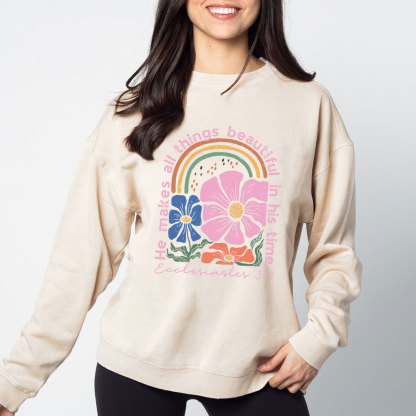 He Makes All Things Beautiful In His Time Christian Washed Sweatshirt