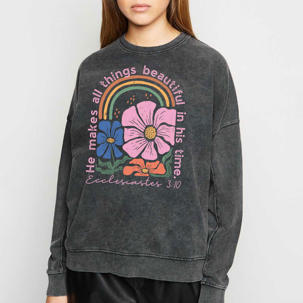 He Makes All Things Beautiful In His Time Christian Washed Sweatshirt