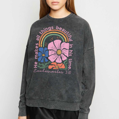 He Makes All Things Beautiful In His Time Christian Washed Sweatshirt