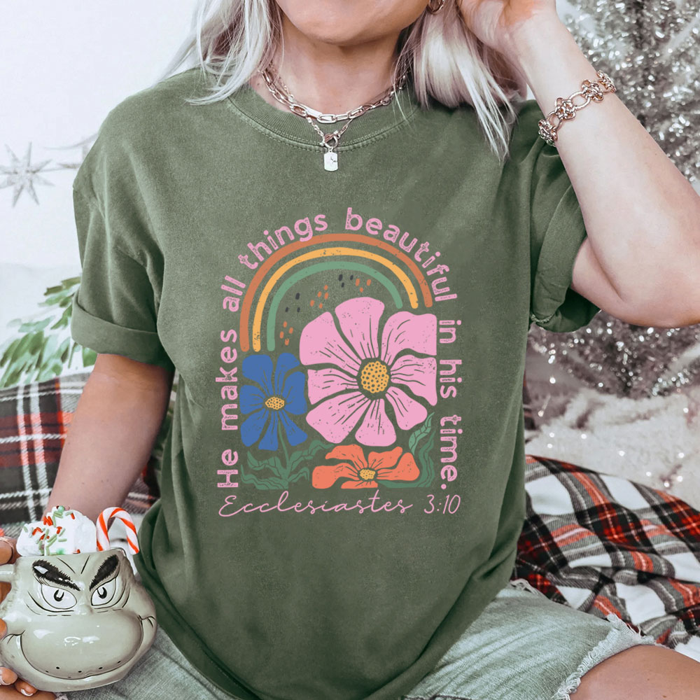 He Makes All Things Beautiful In His Time Christian Washed T-Shirt