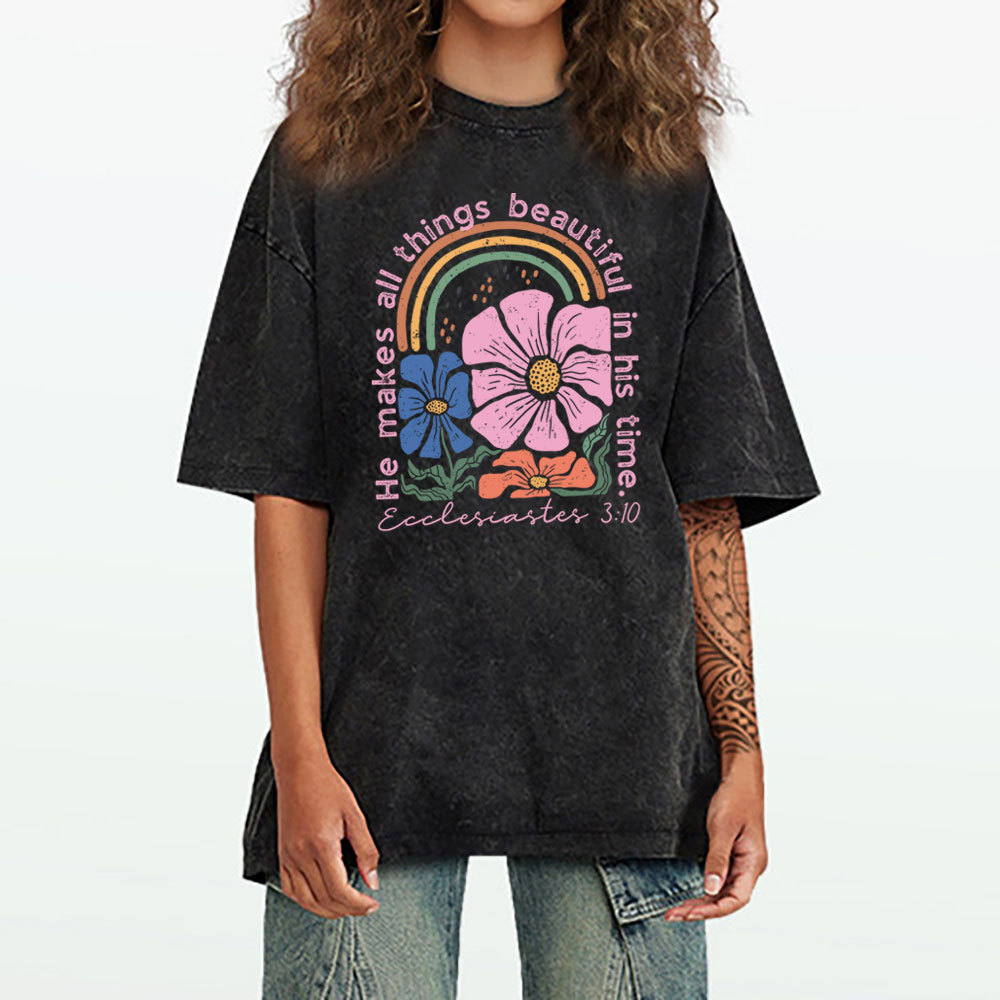 He Makes All Things Beautiful In His Time Christian Washed T-Shirt